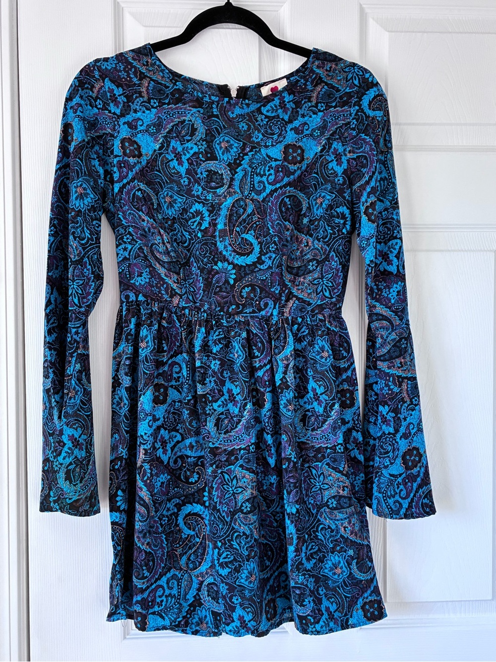 one clothing Teal and Navy Paisley Long-Sleeve Fit-and-Flare Dress
